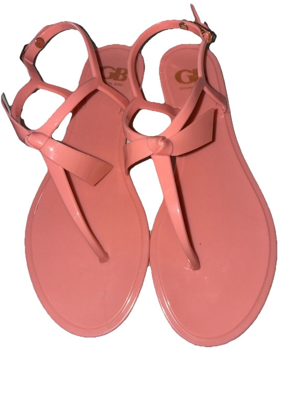 Gianni Bini GB Ob-Sessed Pink Jelly T-Strap Sandals Bow Detail Women's Size